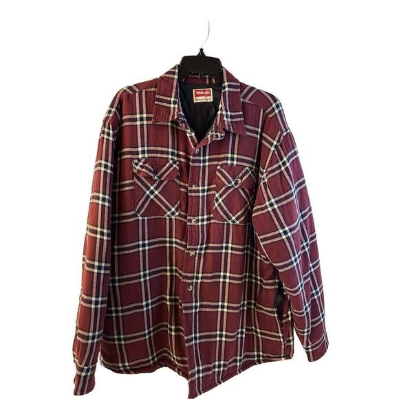 Wrangler Mens 2x quilted flannel Burgundy Checkered 2 pockets rn#130273 - Picture 1 of 8